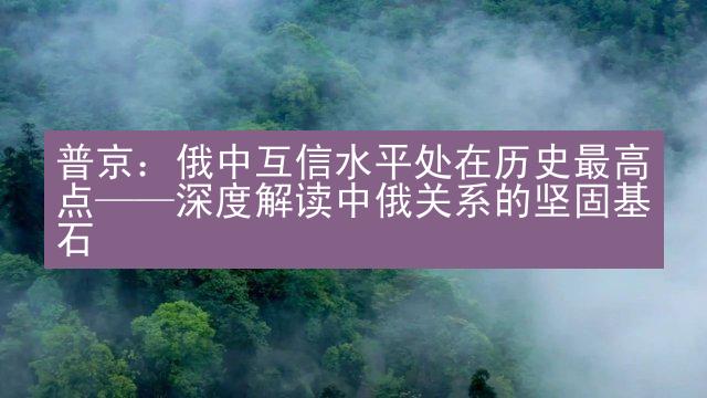 普京：俄中互信水平处在历史最高点——深度解读中俄关系的坚固基石